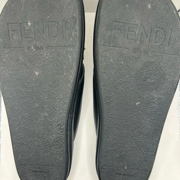 Fendi Black Slides with Gold Logo - Picture 5 of 5